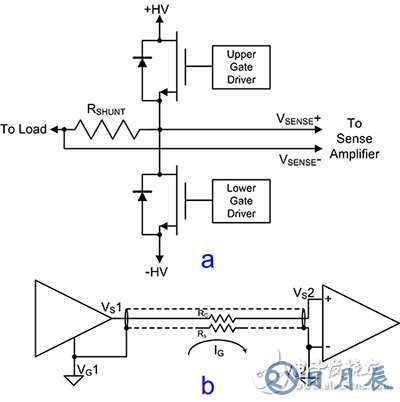Measuring small voltage drops in a push-pull FET power driver 測量推挽式 FET 功率驅(qū)動器中的小電壓降的原理圖